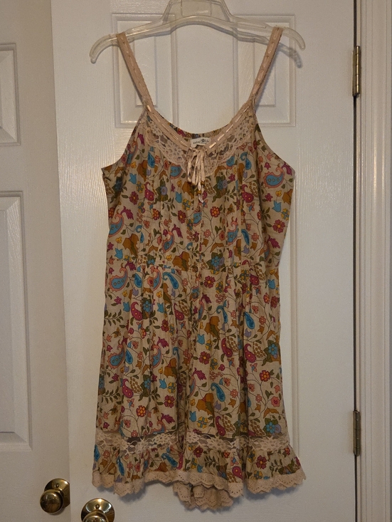 NATURAL LIFE Pants - NATURAL LIFE Romper Cream Floral Paisley Sundress with Lace Like New Worn 1x
